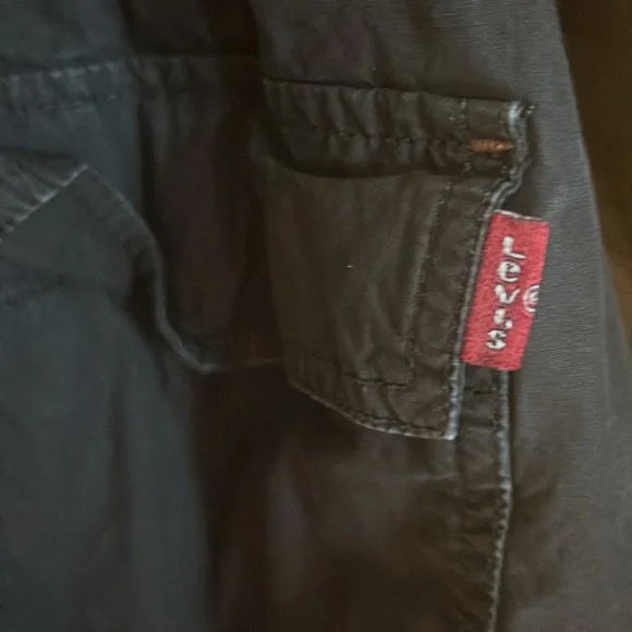 Levi Strauss black Wind/ rain coat longer hem on back. Draw strings also. EUC. - Picture 9 of 13